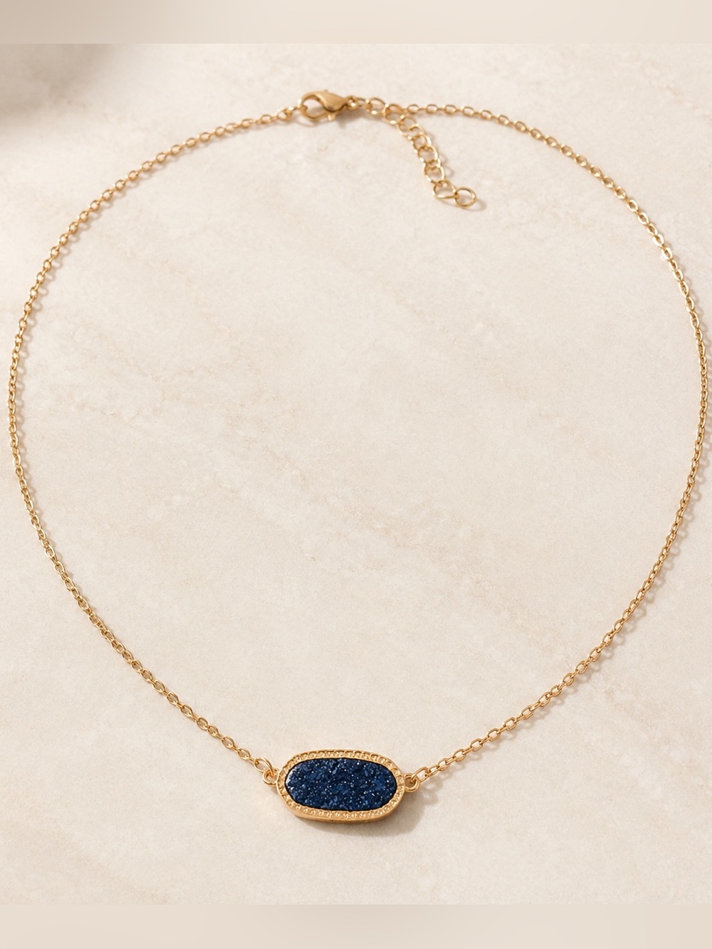 HESPERA Navy Blue Druzy Pendant Necklace Gold Tone NWT $198